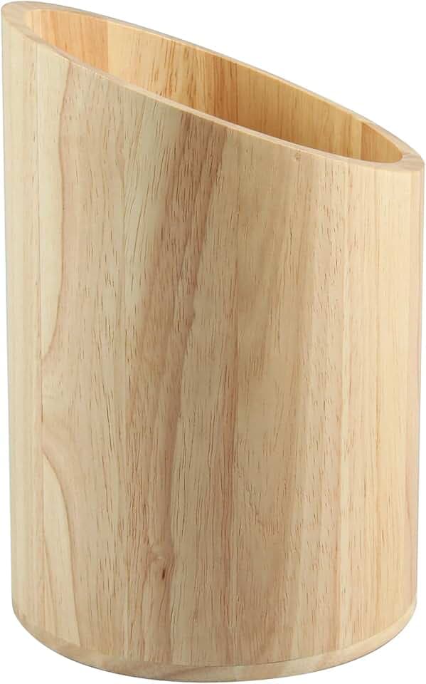 Rubber Wood Utensil Crock with Slanted Top for Kitchen Counter, Modern Utensil Holder for Spatula & Cooking Spoons