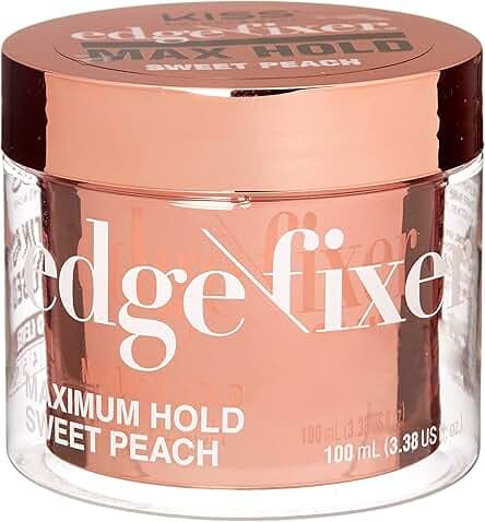 KISS COLORS & CARE Maximum Hold Edge Fixer, Non-Greasy Gel Formula Infused With Biotin B7, 24 Hour Hold, ‘Sweet Peach’ Scented, 3.38 Fl. Oz. (100 ml)