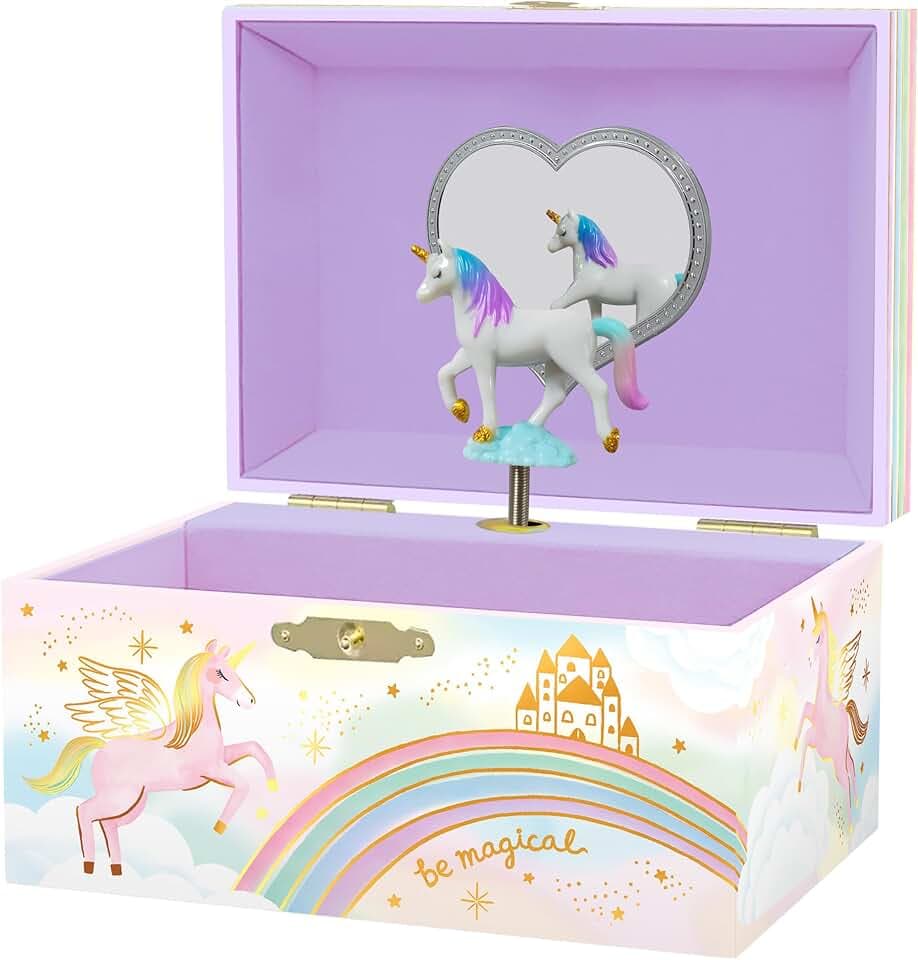 Musical Jewelry Box for Girls - Kids Jewelry Box, Unicorn Toys for Girls 4-6, Unicorn Gifts, 6 x 4.7 x 3.5 in
