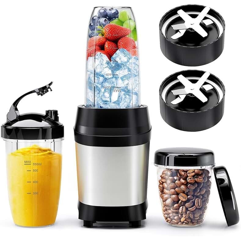 Nahida Blender for Smoothies, 1200W Smoothie Blender for Ice Crushing, Blenders with (2) 6-Fin Blades, Personal Blenders for Kitchen with 23oz, 32oz, 37oz Easy Go Cups for Juices, Silver