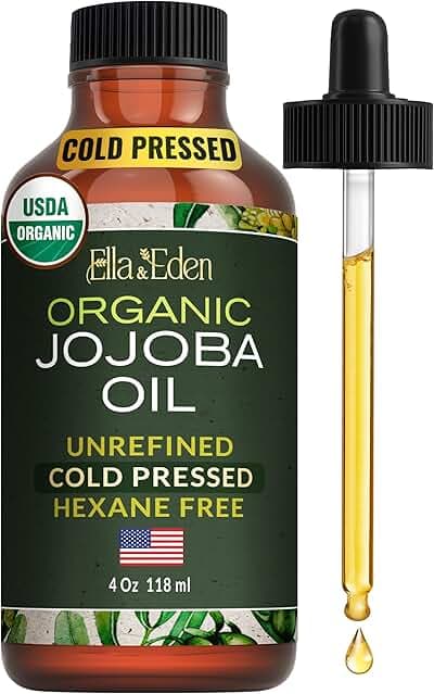 Organic Jojoba Oil for Hair, Skin, Face & Nails | Cold-Pressed & Unrefined, USDA Certified, 100% Pure, Hexane-Free Moisturizer in a Glass Bottle, 4 Oz