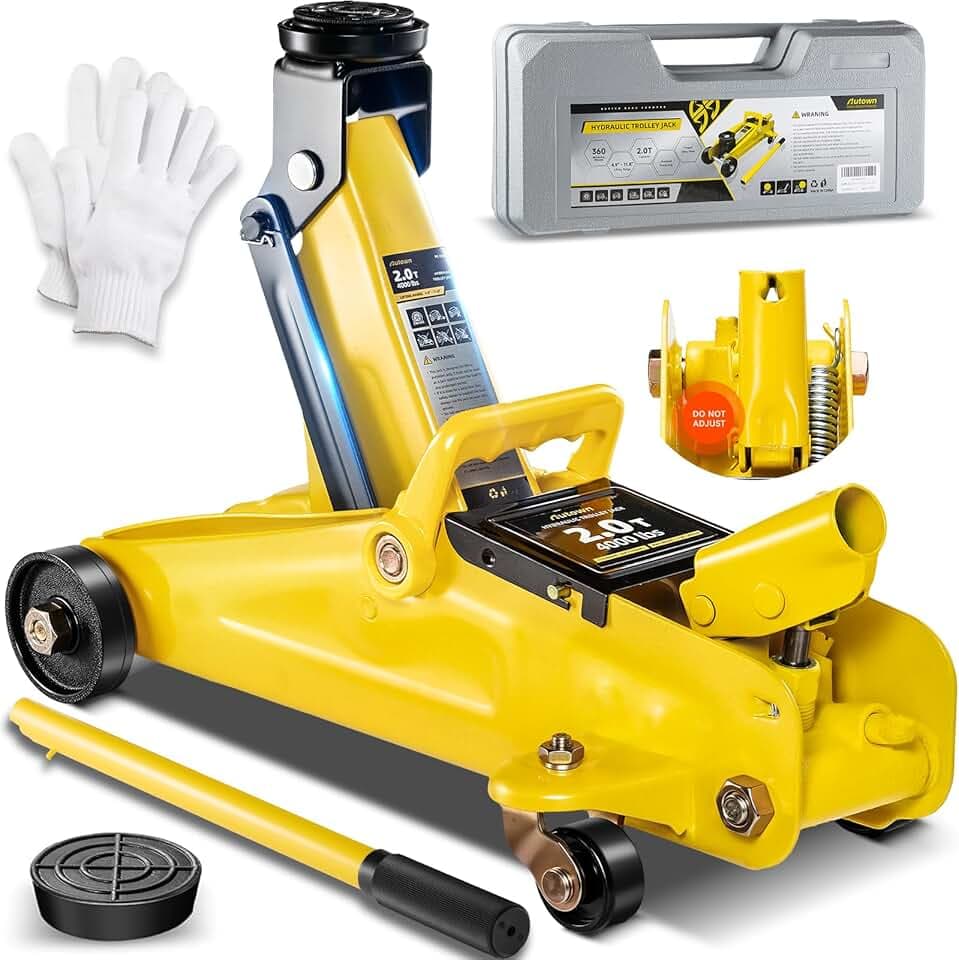 2 Ton (4000 lbs) Low Profile Hydraulic Trolley Floor Jack Kits with Solid Storage Case and Rubber Pad