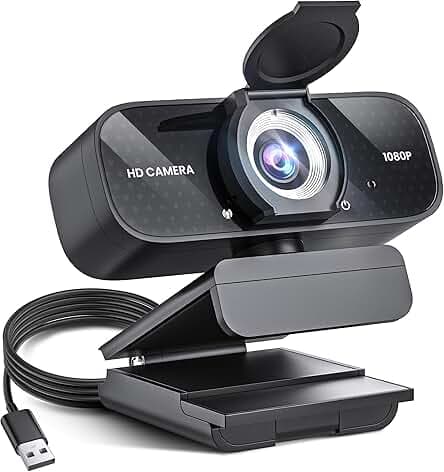 1080P Full HD Webcam with Privacy Cover, Wide Angle Lens, Active Light Correction, Plug and Play USB Webcam for PC, Desktop, Laptop
