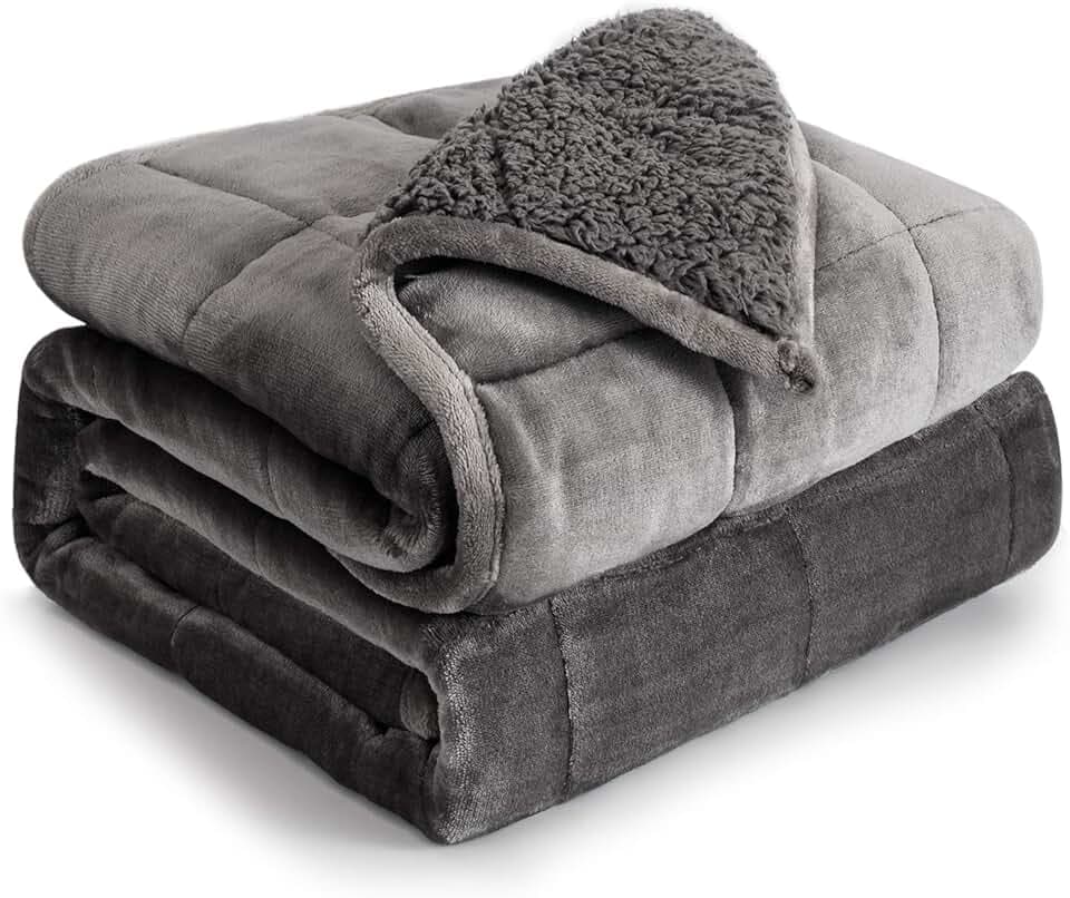Cottonblue Weighted Blanket 15 lbs Queen Size 60x80 inches, Flannel Shaggy Sherpa Weighted Blanket for Adults Comfortable Weighted Blankets for Calming and Relax, Bed Sofa Heavy Blankets, Grey