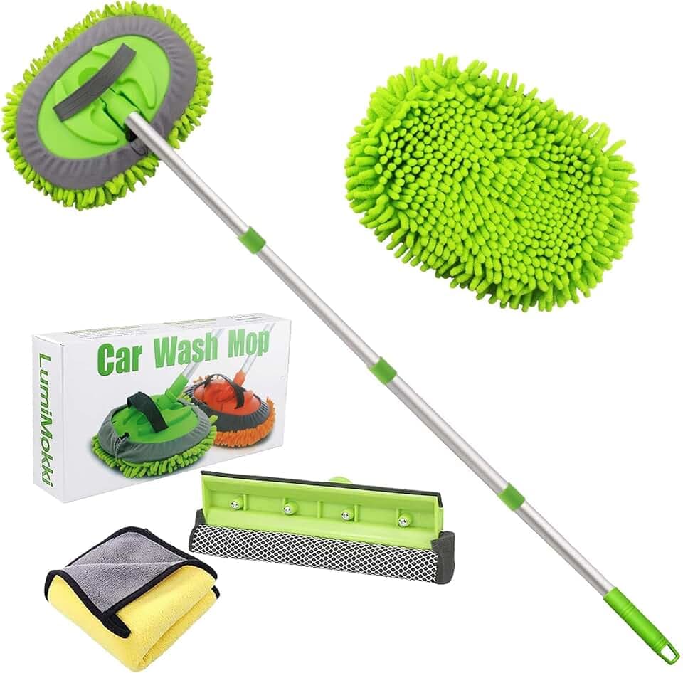 62 " Car Wash Mop Kit - Car Cleaning Mop with Long Handle Stainless Steel Pole for RVs, SUVs, Trucks and Buses (Green)