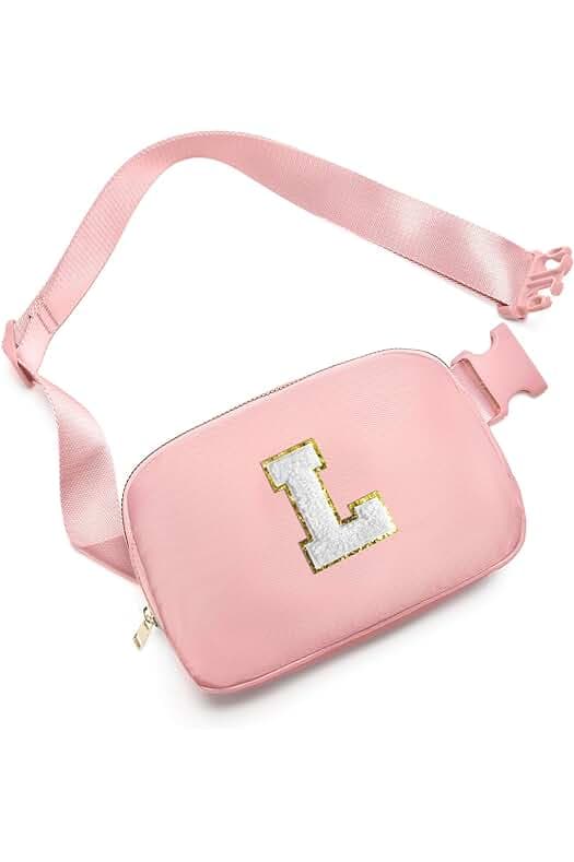 Gitus Birthday Gifts for 8 9 10 11 12 13 Year Old Girls Personalized Fanny Pack Crossbody Bags with Initial Letter Patch Belt Bag for Teen Girls Cute Trendy Stuff Travel Essentials (LightPink-L)