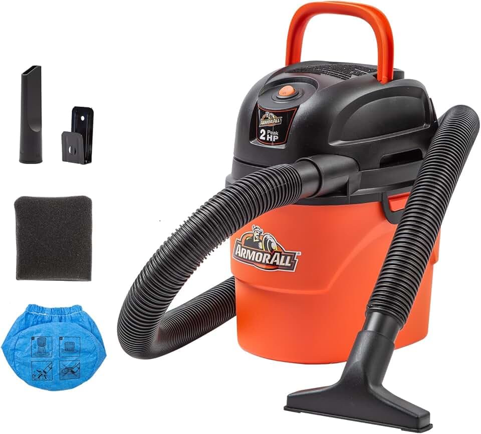 Armor All® AA155 1.5-Gallon 2 Peak HP Portable Wet/Dry Vacuum, Orange