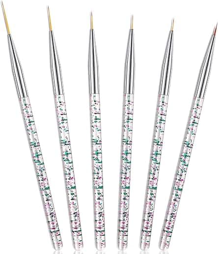 Maitys 6 Pcs Eyeliner Brushes Fine Point Thin Eye Makeup Gel Eyeliner Brush Water Activated Graphic Cosmetic Liner Wands for Eyes Makeup Tools(Bright Style)