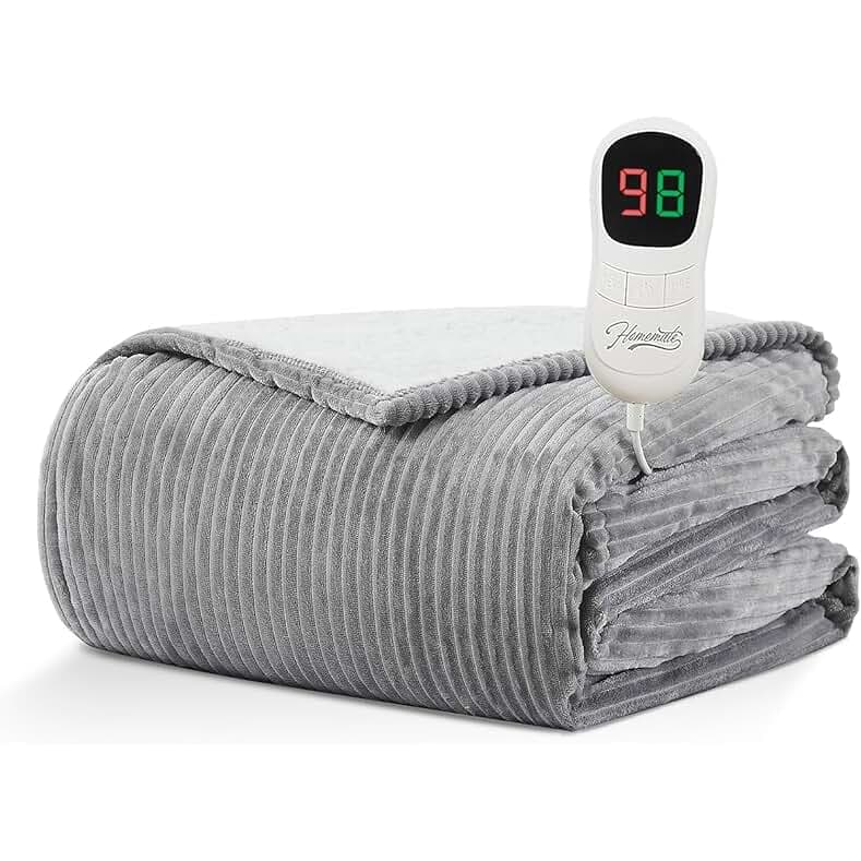 Homemate Electric Blanket Full Size- 72"x84" Heated Blanket Full Size 1/2/4/6/8 Hours Auto-Off 10 Heat Levels Over-Heat Protection Soft Flannel Sherpa Heating Blanket Full Size ETL Certification