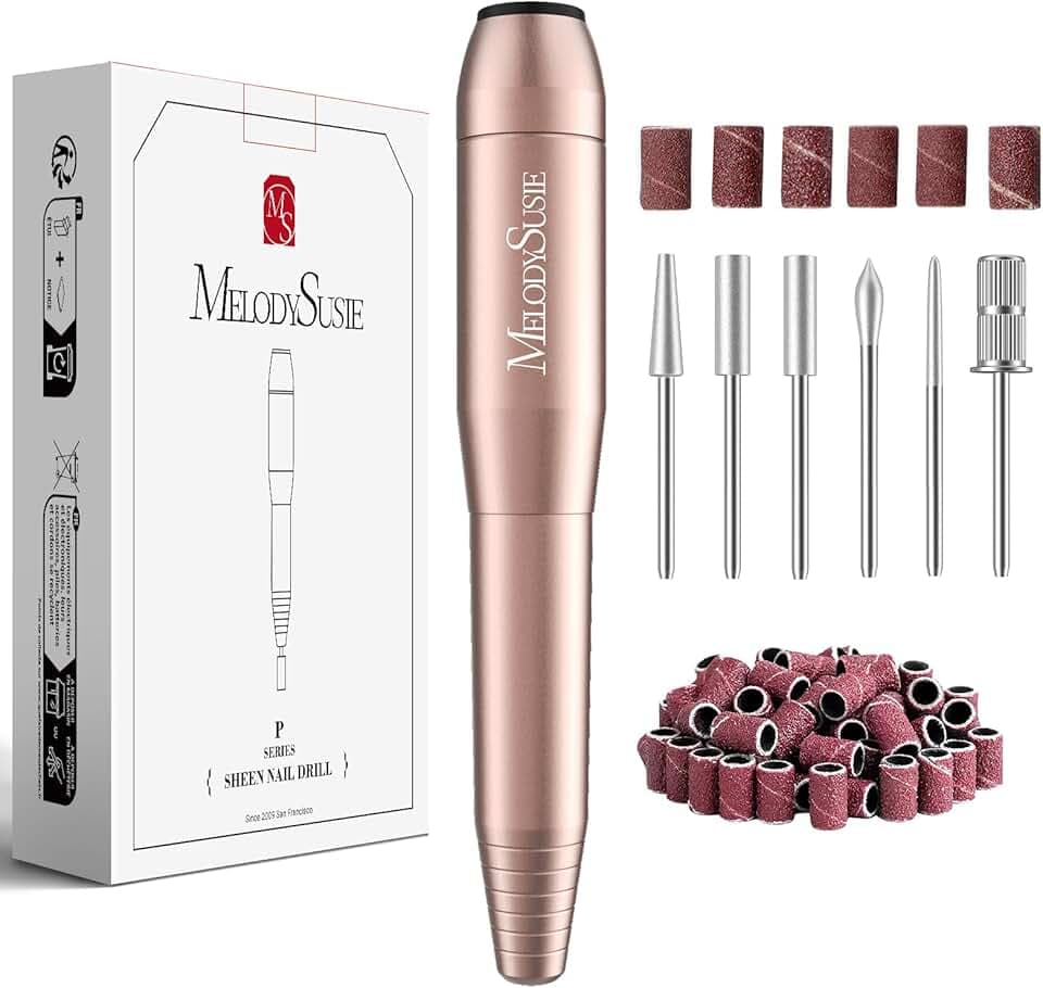 MelodySusie Electric Nail Drill Machine,PC120I Portable Electric Nail File Efile Set for Acrylic Gel Nails, Manicure Pedicure Tool with Nail Drill Bits Sanding Bands Gold