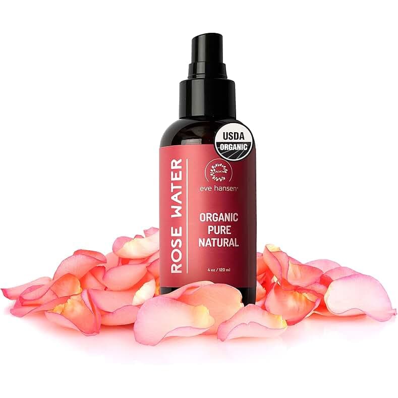 Eve Hansen Organic Rose Water Spray – Pure Rosewater Face & Hair Mist for Hydration & Refreshing Glow | Facial Toner & Makeup Setting Spray | Alcohol-Free & Vegan | 4 oz