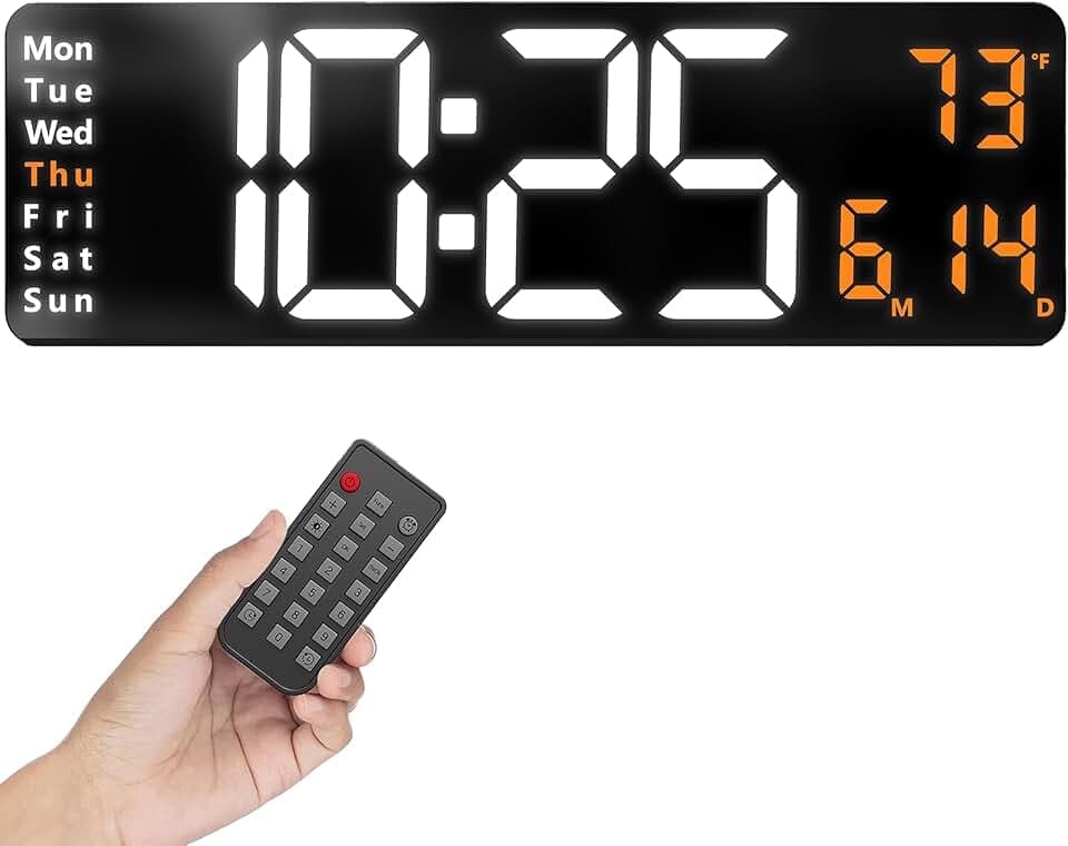 Opis Clock 1 (XXL White & Orange) – Extra Large Digital Wall Clock with Date, Temperature and Timer – The Big LED Large Digital Clock for Walls
