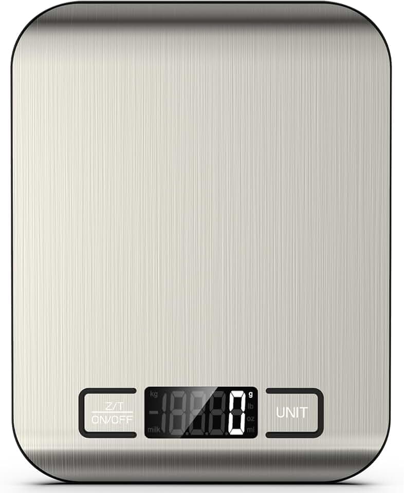 Mik-Nana Food Scale, 22lb Digital Kitchen Scale Weight Grams and Ounces for Baking Cooking Coffee Package Postage, 6 Units with Tare Function, LCD Display, Easy Clean Stainless Steel (Silver)
