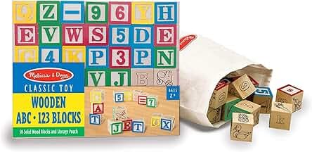 Melissa & Doug Deluxe Wooden ABC/123 1-Inch Blocks Set With Storage Pouch (50 pcs), Classic Letter And Number Wooden Blocks, For Toddlers And Kids Ages 2+