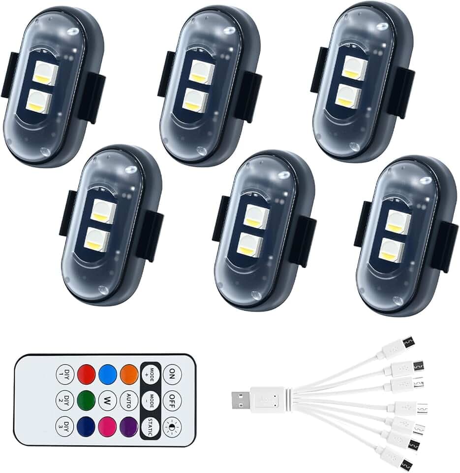 4PCS Wireless LED Lights for car，with Remote Control, high Brightness Wireless led Strobe Light 8 Colors USB Charge IP65 Waterproof Anti-Collision for Car Motorcycle Aircraft Bike (4)