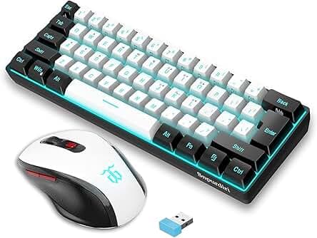 Snpurdiri 2.4G Wireless Gaming Keyboard and Mouse Combo, Include Mini 60% Merchanical Feel RGB Backlit Keyboard, Ergonomic Vertical Feel Small Wireless Mouse(Black and White)