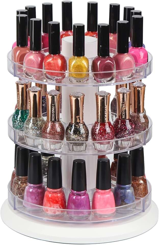 J JACKCUBE DESIGN Acrylic Rotating Nail Polish Display Stand Spinning Rack Holds 69 - 117 Bottles, 3 Tier Storage Holder Organizer for Nail Polish, Makeup, Essential Oil and more - MK548B