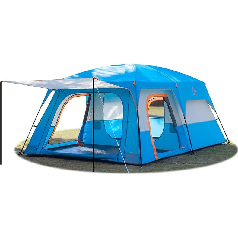 KTT Extra Large Tent 10-12-14 Person(A),Family Cabin Tents,2 Rooms,3 Doors and 3 Windows with Mesh,Straight Wall,Waterproof,Double Layer,Big Tent for Outdoor,Picnic,Camping,Family Gathering