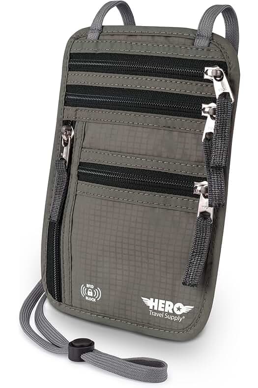 HERO Neck Wallet, RFID Blocking Passport Holder, Easy to Conceal Travel Pouch