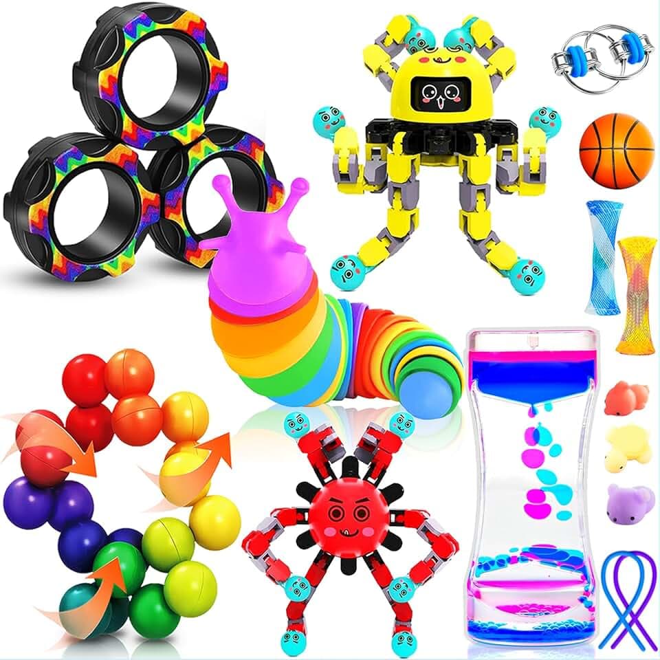 15 Pack Fidget Toys Bulk For Adults Kids Age 5-7, 8-12, Quiet Figette For Classroom ADHD Tools Calm Down Sensory Autism Stress Anxiety Item Autistic Fidgets Set School Party Favors Gifts Box For Teens