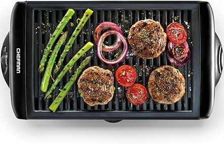 Chefman Electric Smokeless Indoor Grill w/ Non-Stick Cooking Surface & Adjustable Temperature Knob from Warm to Sear for Customized BBQing, Dishwasher Safe Removable Water Tray, Black