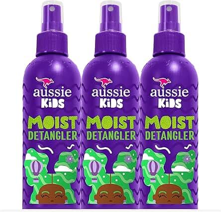 Aussie Kids Moist Detangler Spray, Sulfate & Paraben Free, Moisturizing & Tangle-Free Hair Care for Kids, Cruelty-Free, 8 Fl Oz Each, 3 Pack