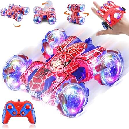 Gesture Sensing Remote Control Car, 2.4Ghz RC Cars with Wholebody Light & Headlight, Hand Controlled Double Sided Rechargeable RC Stunt Car Spider Toys for Boys 4-6 5-7 8-13