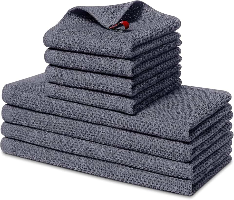 Homaxy 100% Cotton Kitchen Towels and Dishcloths Set, 12 x 12 Inches and 13 x 28 Inches, Set of 8 Bulk Kitchen Towels Set, Ultra Soft Absorbent Dish Cloths for Washing Dishes, Dark Grey