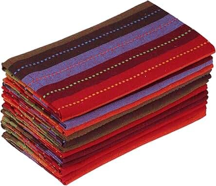 Dinner Cloth Napkins Set of 12 Red Multicolor Stripes 18x18 Inches, Premium Ultra Soft Cotton Hotel Quality, Resuable & Washble Dinner Table Napkins with Mitered Corner for Home & Wedding