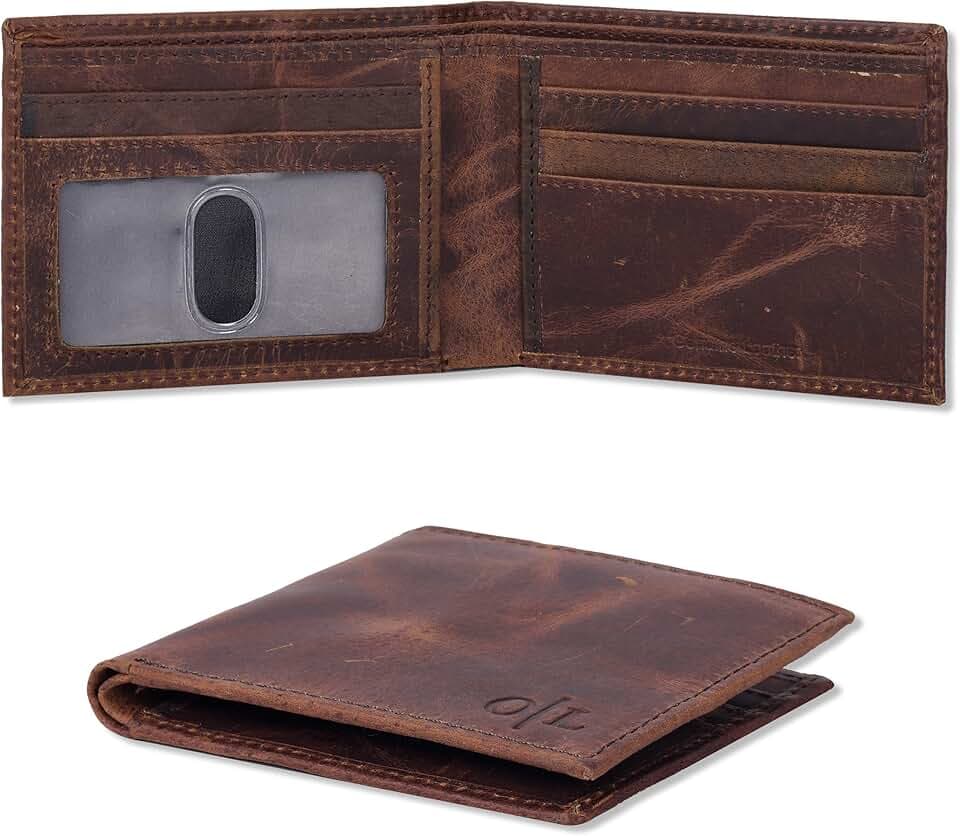 Slim Leather Wallet for Men - RFID Blocking Slim Minimalist Front Pocket - Thin & Stylish with ID Window, Gift For Men