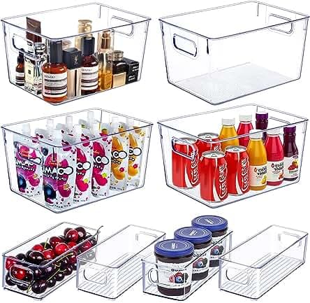 Set of 8 Clear Plastic Storage Bins, 4 Large and 4 Small Stackable Storage Containers for Pantry Organization and Kitchen Storage Bins,Home Edit and Cabinet Organizers