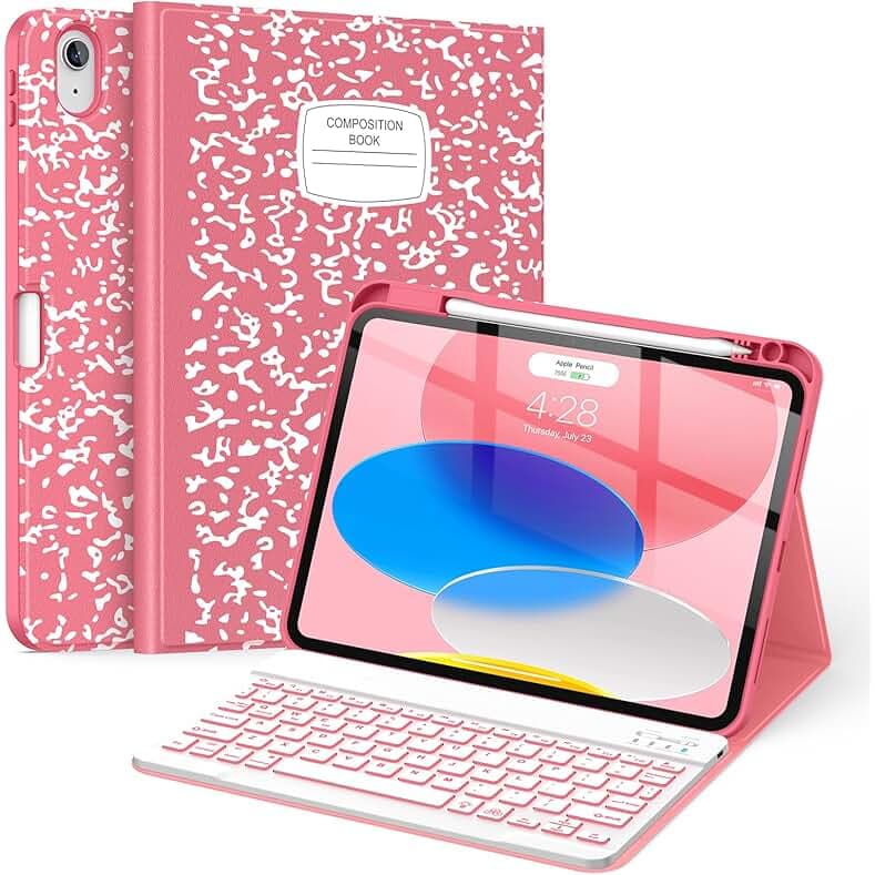 Supveco Keyboard Case for iPad (A16) 11th/10th Generation 11&10.9 Inch with Pencil Holder,7 Colors Backlit Wireless Detachable Folio Keyboard Cover for iPad 11th/10th Gen 2025/2022-Watermelon