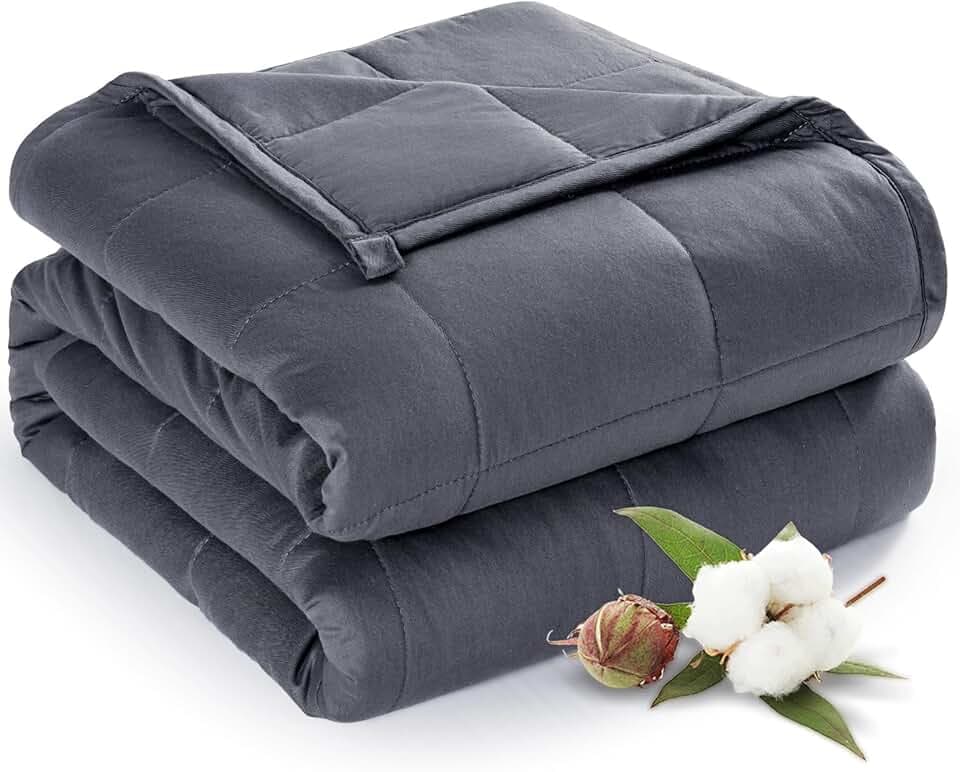 Sivio Weighted Blanket for Adults 100% Cotton, 60"x80" Queen Size 15 lbs, Cooling Summer Heavy Blanket for Sleeping, Breathable Soft Blankets with Premium Glass Beads, Machine Washable, Dark Grey
