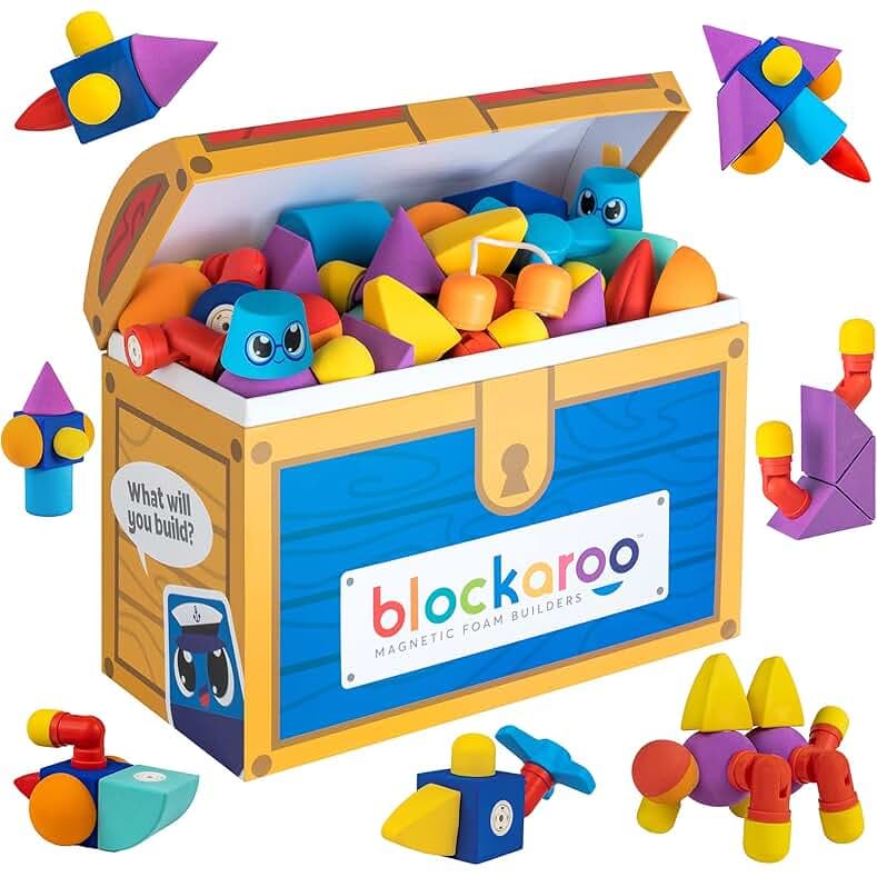 Magnetic Foam Blocks – STEM Preschool Toys for Children, Toddlers, Boys and Girls, The Ultimate Bath Toy – 100 Piece Set with Toy Chest, Bath Building Blocks, Engineering Toys for Kids 3-6
