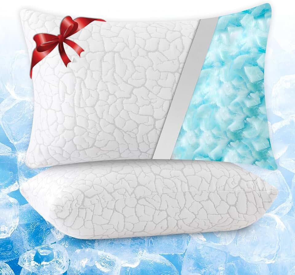 Cooling Pillows for Sleeping 2 Pack, Adjustable Shredded Memory Foam Pillows Queen Size, Firm Bed Pillows for Side, Back, Stomach, Hot Sleepers, Cold Pillow with Removable Washable Cover