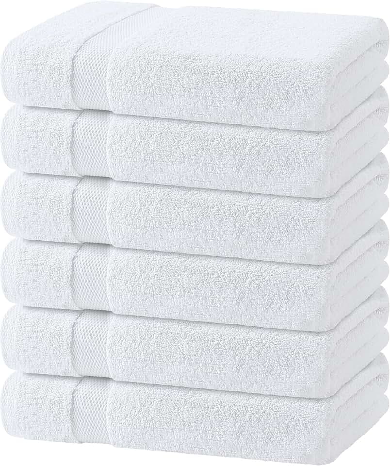 Wealuxe White Bath Towels 24x50 Inch, Cotton Towel Set for Bathroom, Hotel, Gym, Spa, Soft Extra Absorbent Quick Dry 6 Pack