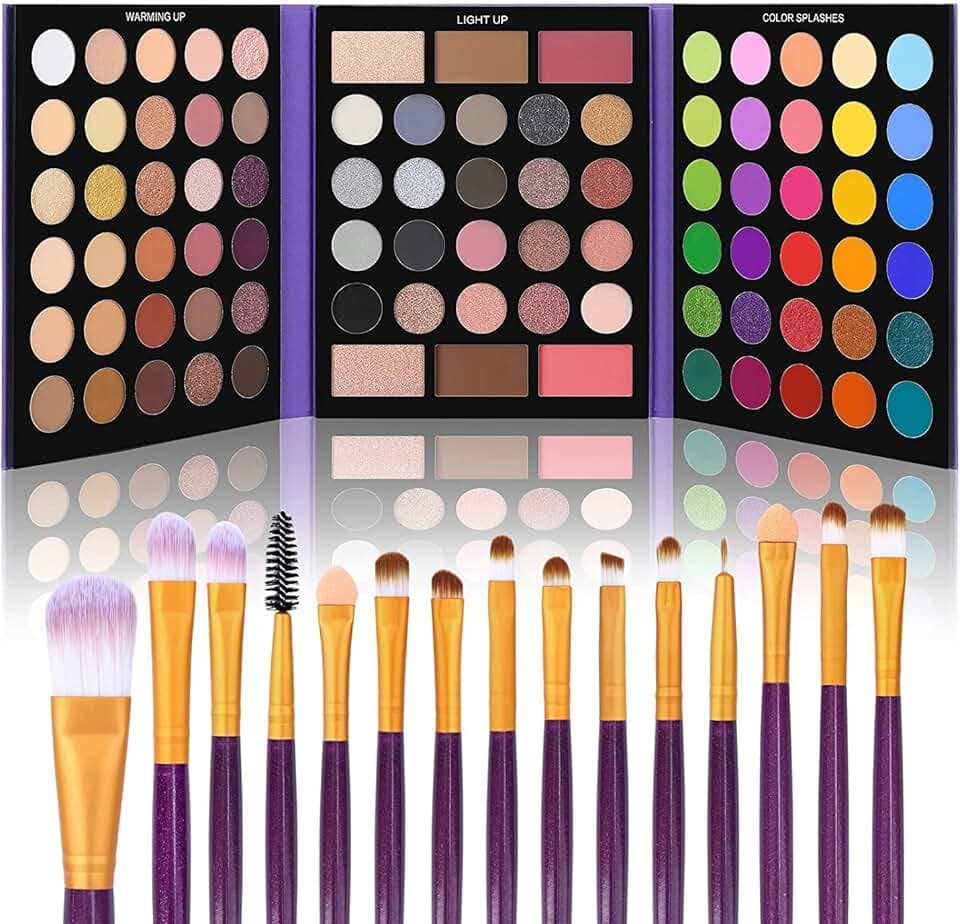 UCANBE 86 Colors Nude Eyeshadow Palette with 15pcs Makeup Brushes Set, Matte Glitter Long Lasting Highly Pigmented Waterproof Colorful Eye Shadow Contour Blush Powder Highlighter All in One
