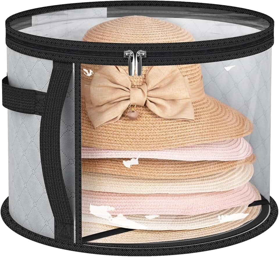 AOODA Oversized Clear Hat Storage Bag, Holds up to 7 Caps Cowboy Hat Organizer for Closet, Wide Brims Hat Case with Carrying Handles (Grey)