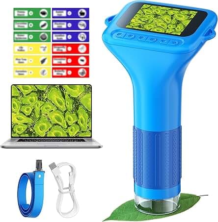 Microscope for Kids with 12 Slides, 100X-1000X 1080P Digital Handheld Kids Microscope, Mini Portable Pocket Miniscope Science Toys Gifts for 3+ 4 5 6 7 8 9 10 11 12 Year Old Boys Girls, Blue