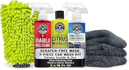Chemical Guys HOL357 Clean & Shine Car Wash Starter Kit - Safe for Cars, Trucks, Motorcycles, SUVs, Jeeps, RVs & More (7 Piece Set, Including 3 16 oz. Car Detailing Chemicals)