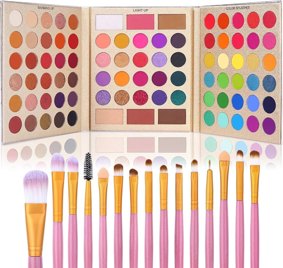 UCANBE Professional 86 Colors Eyeshadow Palette with 15pcs Makeup Brushes Set Matte Glitter Long Lasting Highly Pigmented Waterproof Contour Blush Powder Highlighter All in One
