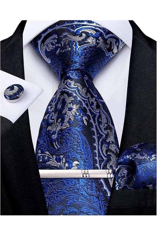 DiBanGu Paisley Ties for Men Silk Necktie and Pocket Square Cufflinks Tie Clip Set Woven Classic Mens Tie for Wedding Party