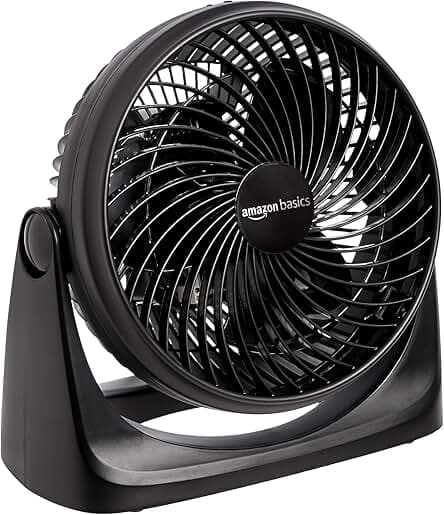 Amazon Basics Air Circulator Fan, Desk Fan for Bedroom, Home and Office, With 90-Degree Tilt Head, 3 Speed Settings, Lightweight (3 LBS), 35 Watts, Black, 11.1"W x 6.3"D x 10.9"H
