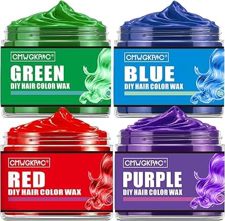 4 Colors Temporary Hair Color for Kids,Gifts for Teens,Girls,Boys,Gifts for Kids,Temporary Hair Dye,Hair Color Spray Green Red Blue Purple Hair Dye Hair Wax Color,Instant Color Wax Halloween Party
