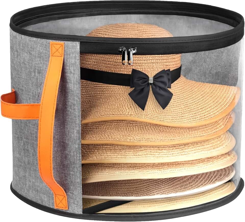 Oversized Clear Hat Storage Box for Women, Cowboy Hat Organizer for Closet, Wide Brims Hat Case with Carrying Handles, Hat Bag Hat Case (Grey)