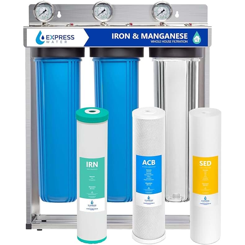 Whole House Water Filter System| IRON & MANGANESE | 3 Stage Water Purifier Whole Home, Top-Tier Iron & Mang. Filter Targets Stains/Color on Glass-Ware, Fixtures, Laundry, Signf. Reduces Lead & Arsenic
