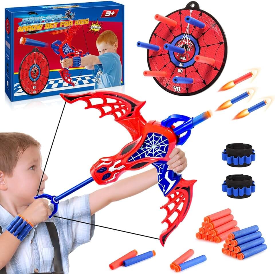 Kids Bow and Arrow Set with 20 Suction Cup Arrows & Targets - Safe Archery Toy for Boys & Girls Ages 3-12 - Indoor & Outdoor Toys for Children 4-8 8-12 for 3-12 Years Old Boys Girls