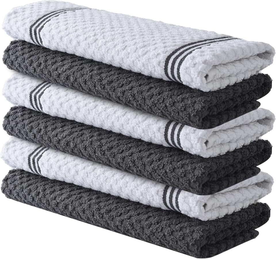 Infinitee Xclusives 100% Cotton Kitchen Towels - 15x25 Inch Ultra Soft Tea Towel, Super Absorbent Terry Dish Towels for Kitchen Linens |Grey|