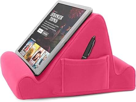 Brookstone, Memory Foam Lap Desk Tablet Holder, Holds Phones, iPads, E-Book Readers, 2 Viewing Angles, 2 Side Pockets for Accessories, Book Holder Cushion, Perfect Home, Car Travel, Flights, Pink