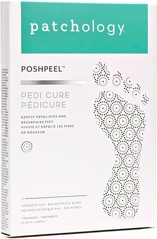 Patchology PoshPeel Pedi Cure - Foot Peel Mask Soak Treatment, Feet Peeling Mask, Pedicure Booties with Deep Exfoliation for Baby-soft Skin, Pedicure Supplies for Foot Care, 1 Pair